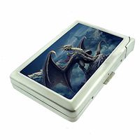 Dragons Mythological Beast Fantasy D35 Cigarette Case Lighter Smoking King Size Cigarettes Silver Metal Wallet 4" X 2.75" RFID Protection