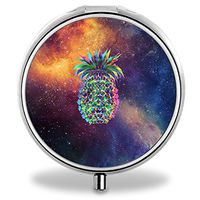 Pineapple Pill Case, Round Stainless Drug Organizer Container Medicine Cover for Pocket Daily&Weekly