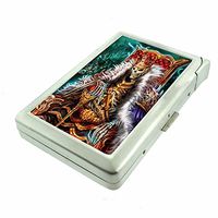 Cigarette Case with Built in Lighter Death Skull King S2 Smoking King Size Cigarettes Silver Metal Wallet 4" X 2.75" RFID Protection