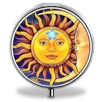 Sun and Moon Pill Case, Round Stainless Drug Organizer Container Medicine Cover for Pocket Daily&Weekly