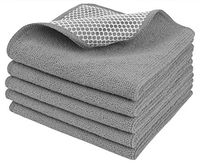 Sinland Absorbent Microfiber Dish Cloth Best Kitchen Cloths Cleaning Cloths with Poly Scour Side 12Inchx12 Inch 5 Pack, Grey