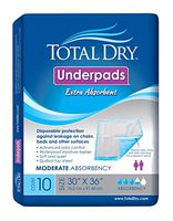 TotalDry Quilted Disposable Bedpads with Adhesive Strips, 30x36, pack of 10