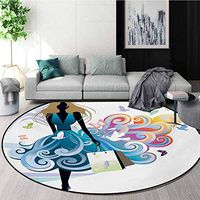 RUGSMAT Contemporary Warm Soft Cotton Luxury Plush Baby Rugs,Young Woman Silhouette with Shopping Bags Fantasy Skirt Butterflies Fashion Kids Teepee Tent Game Play House Round,Diameter-51 Inch