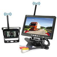 Wireless Vehicle Backup Camera Car Rear View Reverse Camera Waterproof Night Vision + 7 inch HD Monitor for 12V 24V Bus Truck Trailers RV Van Pickup Camper 5th Wheel with Car Charger and Grid Lines