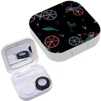 Portable Contact Lens Case Box Travel Kit Mirror + Bottle + Tweezers Container Holder [ Cute Colorful Beautiful Bicycles ]