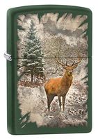 Zippo Lighter: Red Deer in The Woods - Green Matte 80517