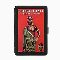Perfection In Style Black Color Metal Cigarette Case D-059 Uganga Railway British East Africa Tourist