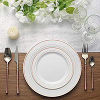 Efavormart 50 Pcs - White with Rose Gold 10.25" Round Disposable Plastic Plate for Wedding Party Banquet - Tres Chic Collection