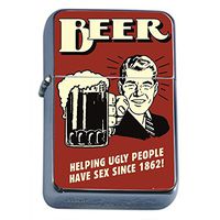 Vintage Bar Signs Beer Flip Top Oil Lighter S4 Smoking Cigarette Smoker Includes Silver Case