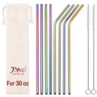 JOYECO 8 Pcs Reusable Metal Straws Stainless Steel Drinking with Case, 10.5 inches Extra Long for 20oz 30oz Tumblers, Rainbow Multi-Colored