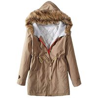 Liraly Womens Warm Long Coat Fur Collar Hooded Jacket Slim Winter Parka Outwear Coats (US-10 /CN-XL, Khaki 2)