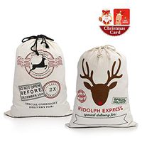 VICOUP 2 Pcs Santa Sack & 4 Christmas Cards, 27.5"x19.5" Large Size Wear-Resistant Cotton Canvas Gift Bag with Drawstrings