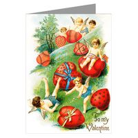 Hill of Hearts and Cupids Vintage Valentines Day Note Card