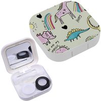 Portable Contact Lens Case Box Travel Kit Mirror + Bottle + Tweezers Container Holder [ Unicorn Dino Star ]