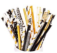 Black and Gold Paper Straws 150 Pieces Birthday Decoration