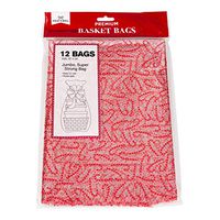 Christmas Gift Basket Bags Clear Plastic Cellophane, 22x30 Designed with Candy Cane, for Holiday and Party Favors (Set of 12)