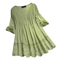 Meikosks Women's Three Quarter Sleeve Blouses Lace V-Neck Tops Ruffled Plus Size Shirt Green