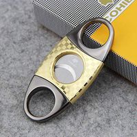 Gold Black Checkered Pattern Double Blades Stainless Steel Cigar Cutter