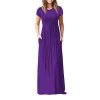 Hemlock Floor Length Long Dress Women Short Sleeves O Neck Boho Sundress Party Maxi Dress (M, Purple)
