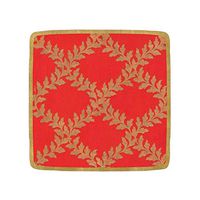 Caspari Acanthus Trellis Square Paper Salad & Dessert Plates in Red, 8 Per Package