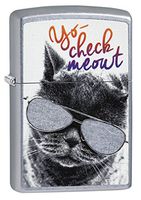 Zippo Cat with Glasses Street Chrome Lighter