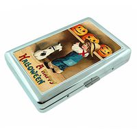 Perfection In Style Metal Silver Cigarette Case Vintage Halloween Design 010
