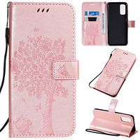 Shinyzone Flip Leather Cover Case for Samsung Galaxy S20 6.2 inch,Samsung Galaxy S20 6.2 inch Wallet Case,Rose Gold Embossed Cat & Tree Pattern with Card Slots Magnetic Clasp
