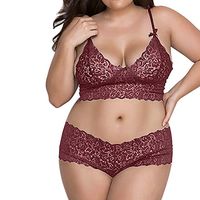 HebeTop Women's Lace Lingerie Sets Bralette Bra and Panty Set Strappy Babydoll Wine Red