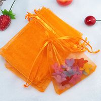 100pcs Drawstring Organza Gift Pouches for Wedding Party Favor, Gift,Jewelry, Candy, Tulle Bags (Orange)