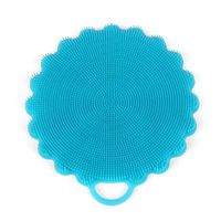 Amiley Antibacterial Silicone Dish Scrubber Dishwashing Cleaning Brush Carnationy Fruit and Vegetable Washer Heat Insulation Pad For Kitchen Wash Pot Pan Dish Bowl (Sky Blue)