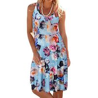 TWGONE Sleeveless Dresses For Women Short Sundress Knee Length Scoop Neck Mini Tank Beach Dress (X-Large,Blue)
