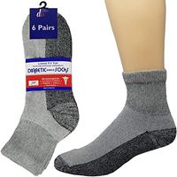 Debra Weitzner Diabetic Socks Mens Womens Non-Binding Cushion Socks Reinforced Heel Cotton 6 Pack Ankle Grey/Black Sole 9-11