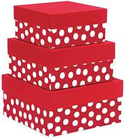Made in USA Recycled Paper Kraft Boxes – 6.25”, 7.25” & 8.25” – Nested Squared Boxes with Lids (Large Set of 3 - Red Polka Dot)