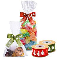 Clear Cellophane Treat Bags, SunBeter 50 PCS Party Dessert Cookie Candy Storage Bags with Packaging Ties for Festival Carnival Wedding Birthday