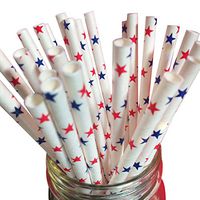 Just Sip It Biodegradable Vintage Paper Drinking Straws, Red and Blue Stars, Pack of 50