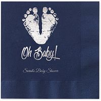 Canopy Street Baby Feet and Toes Personalized Luncheon Napkins - 100 Navy Blue Paper Coined Napkins with a Choice of foil. 6 1/2'' x 6 1/2'' Folded, Made in The USA