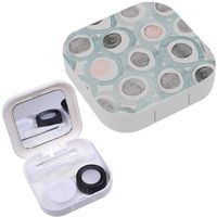 Portable Contact Lens Case Box Travel Kit Mirror + Bottle + Tweezers Container Holder [ Watercolor Grey Blue Pink Circle ]