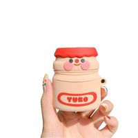 ICI-Rencontrer Creative 3D Pink Cheek Smile Face Yogurt Bottle Design Airpods Case Cute Airpods Accessories Soft Silicone Protective Bluetooth Wireless Earphone Charging Case Red Cap