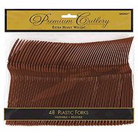 Premium Heavy Weight Plastic Forks | Chocolate Brown | Pack of 48 | Party Supply