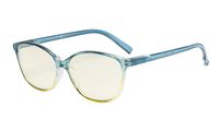 Eyekepper Ladies Computer Reading Glasses - Blue Light Filter Readers - UV420 Protection Large Cat-Eye Stylish Women - Light Blue Arm +1.00