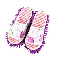 Frjjthchy 1 Pairs Dust Mop Slippers Floor Clean Dusting Mopping Shoes Dirt Hair Cleaning Tool for Office Home (Women 4.5-6, Purple)
