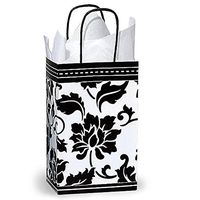 NW Floral Brocade Paper Shopping Bags - Rose Size - 5 1/4 x 3 1/2 x 8 1/4in. - 50 Pack