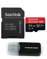 Sandisk 64GB Extreme Pro 4K Memory Card works with Samsung Galaxy S9, S9+, S8, S8 Plus, Note 8, S7, S7 Edge - UHS-1 V30 Micro (SDSQXCG-064G-GN6MA) with Everything But Stromboli (TM) Card Reader