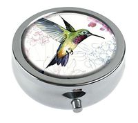 Hiuyi Hummingbird Custom Personalized Round Pill Box Pocket Wallet Travel Pill Vitamin Decorative Box Protector