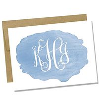 Personalized Blue Watercolor Notecard Set - Set of 10 Monogrammed Notecards - Customized Note Cards
