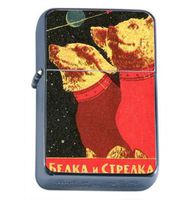 Russia 1960s Retro Space Dogs Double-Sided Windproof Refillable Flip Top Oil Lighter with Tin Gift Box D-223