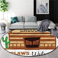 RUGSMAT Western Round Rug,Outlaws Welcome Historic Non-Skid Bath Mat Living Room/Bedroom Carpet Diameter-47