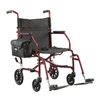 Medline Lightweight Steel Transport Chair, 19" Wide Seat,Desk-Length Arms, Swing Away Footrests, Burgundy Frame
