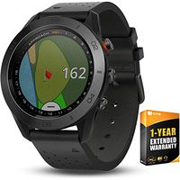 Garmin Approach S60 Golf Watch Premium Black Ceramic Bezel with Black Leather Band (010-01702-03) with 1 Year Extended Warranty