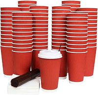Galashield 16 Oz Disposable Coffee Cups with Lids 80 Pack Hot Paper Ripple Cup with Stirring Straws and Napkins